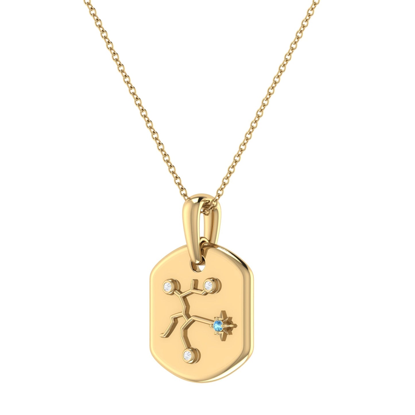 Sagittarius Archer Blue Topaz & Diamond Constellation Tag Pendant