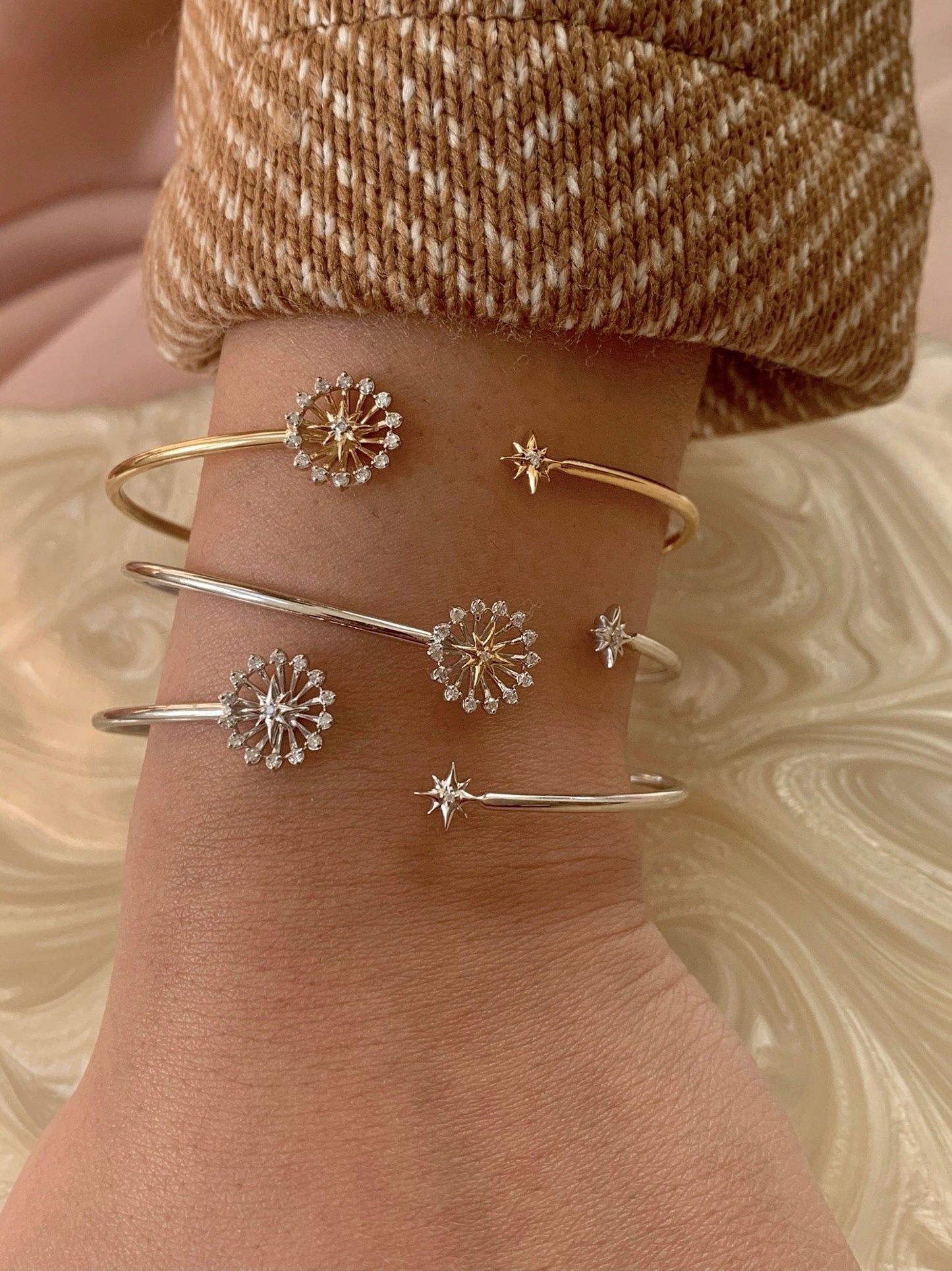 Starburst Adjustable Diamond Cuff in Sterling Silver