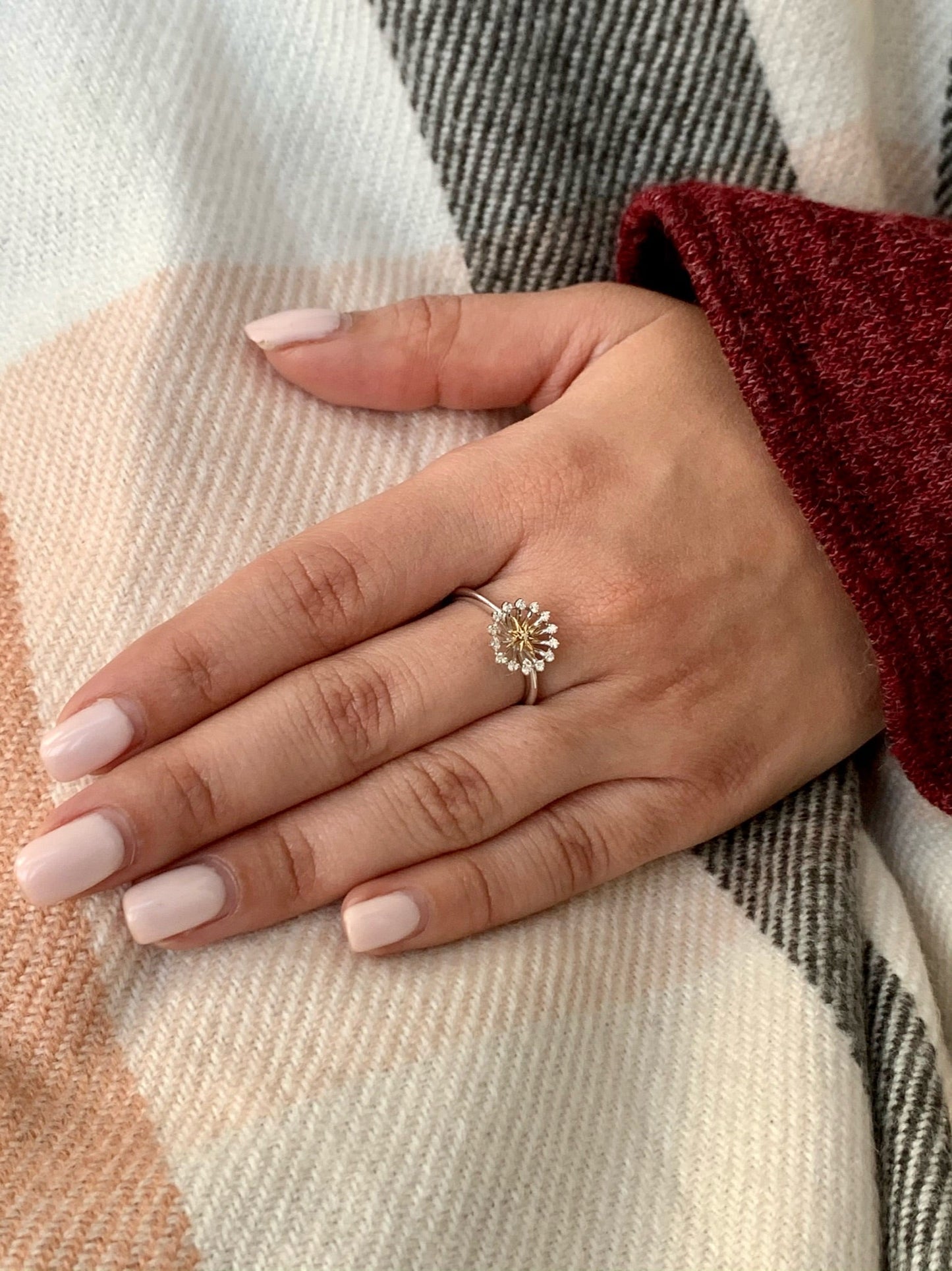 Starburst Two-Tone Diamond Ring in 14K Yellow Gold Vermeil on Sterling