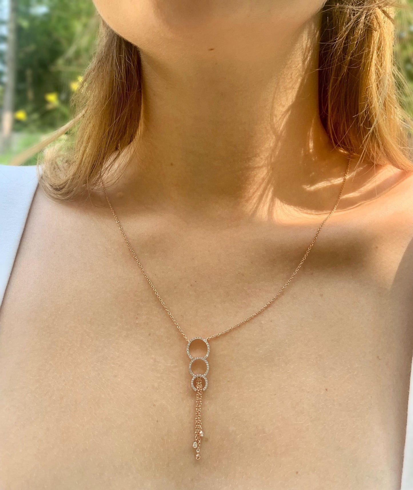 Chandelier Circle Trio Bolo Adjustable Diamond Lariat Necklace in 14K