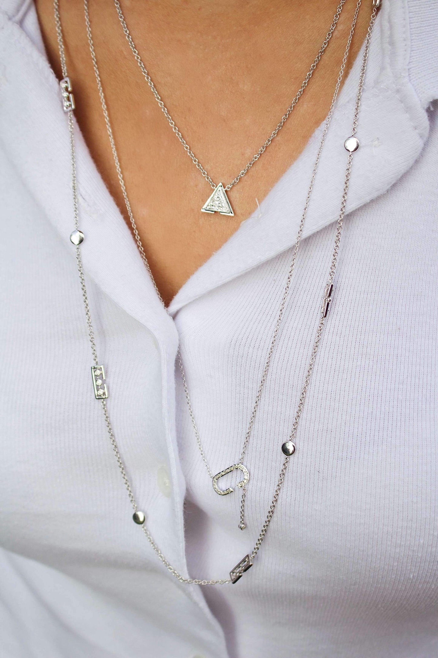 CELIA C BOLO ADJUSTABLE DIAMOND LARIAT NECKLACE IN STERLING SILVER