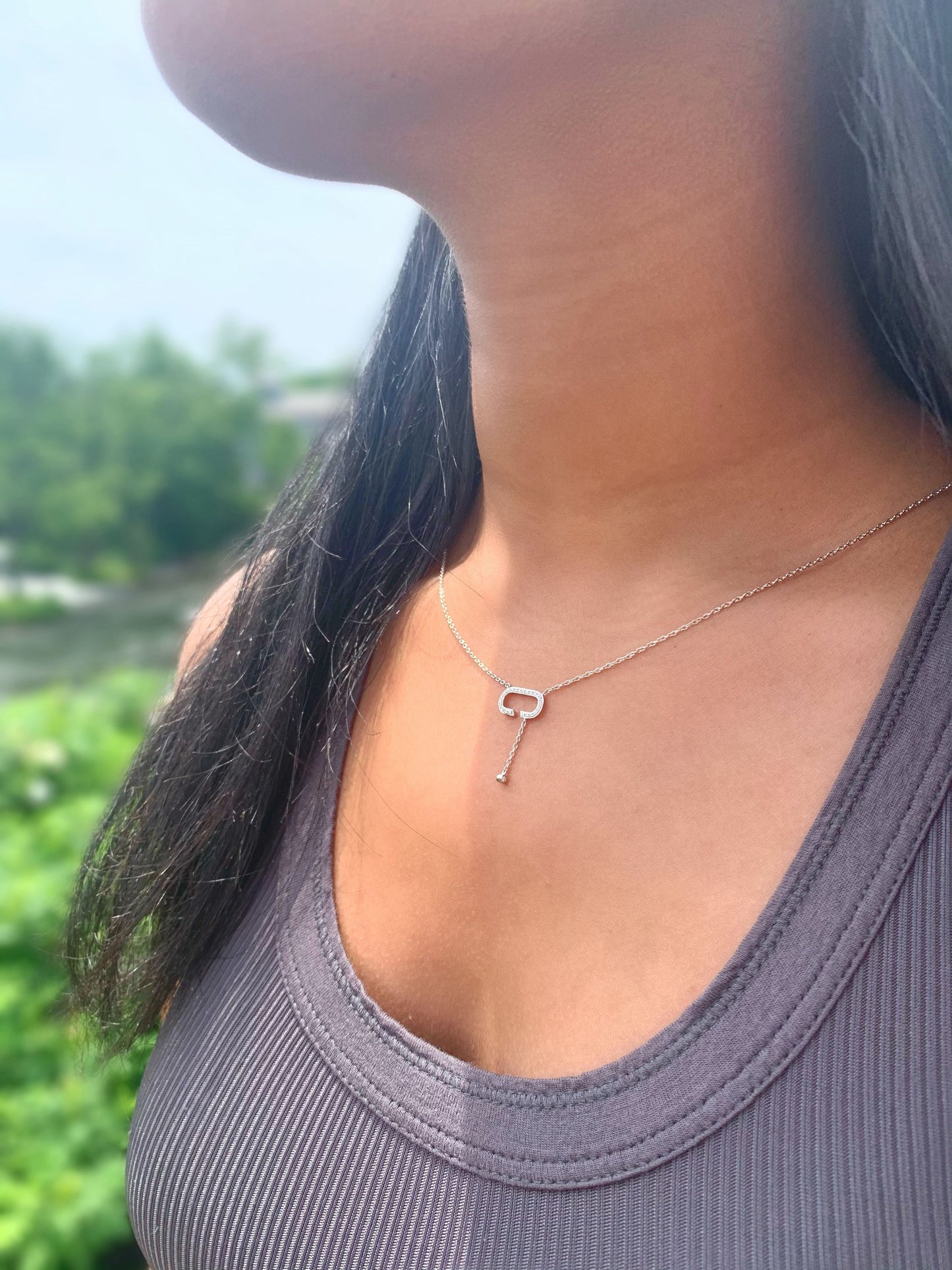 CELIA C BOLO ADJUSTABLE DIAMOND LARIAT NECKLACE IN STERLING SILVER