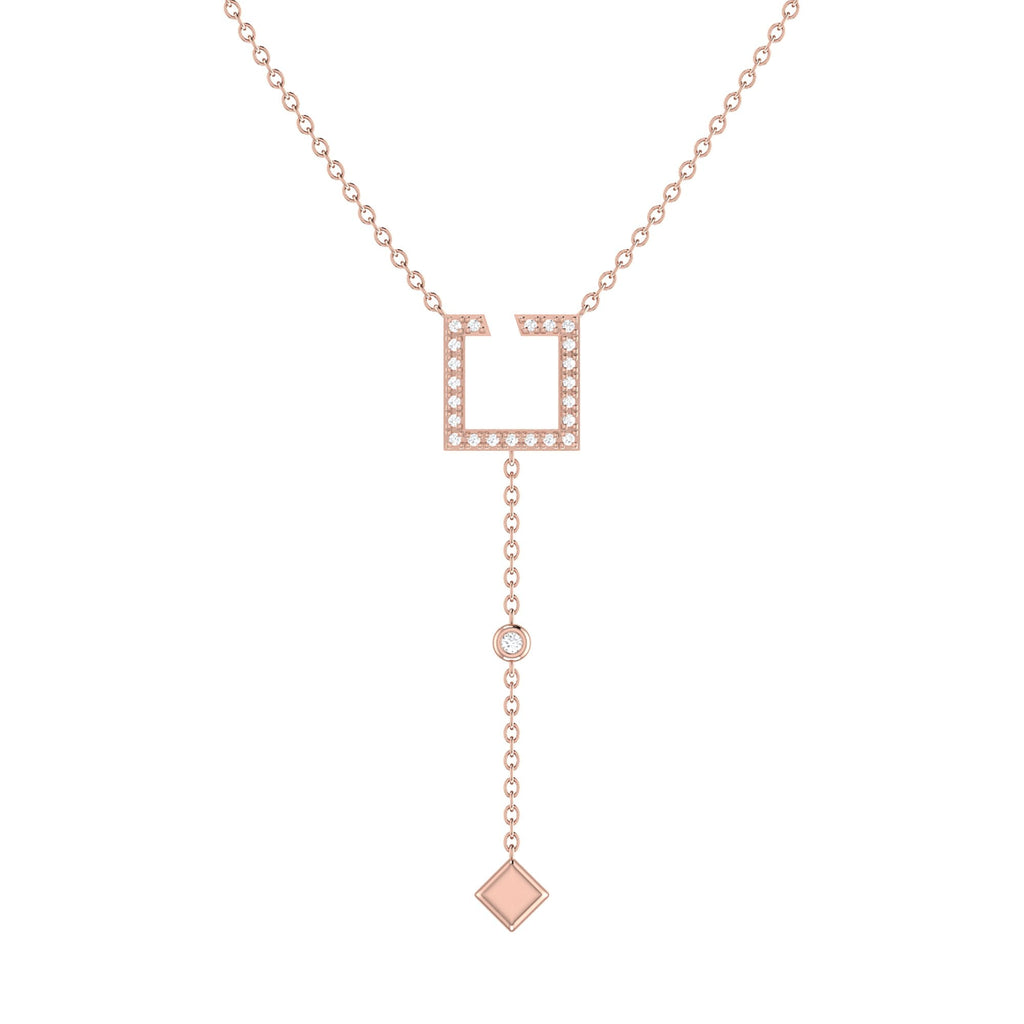 Street Light Open Square Bolo Adjustable Diamond Lariat Necklace in