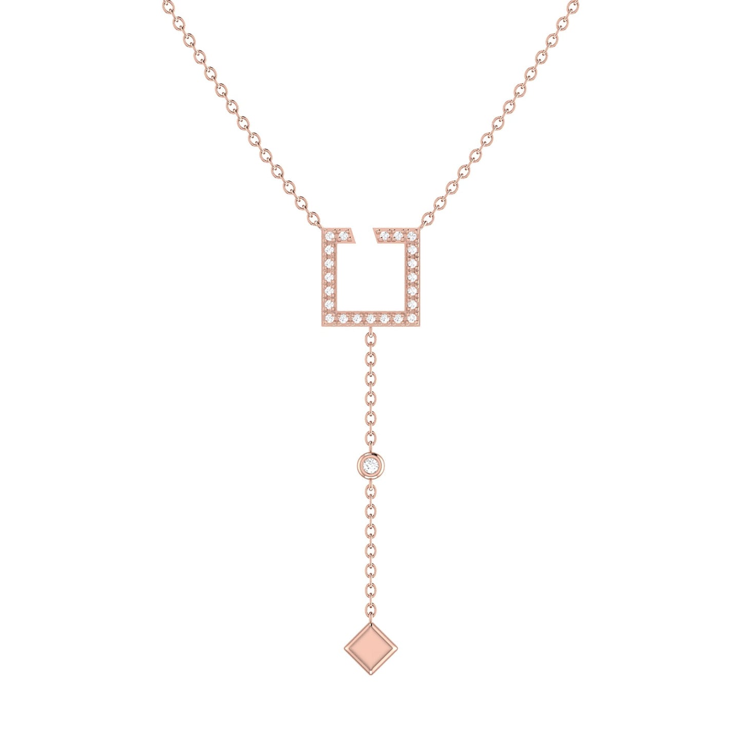 Street Light Open Square Bolo Adjustable Diamond Lariat Necklace in