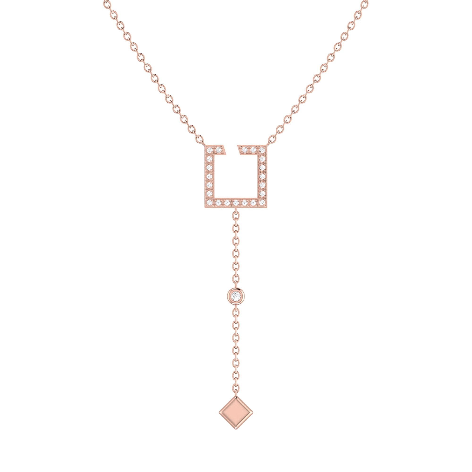 Street Light Open Square Bolo Adjustable Diamond Lariat Necklace in