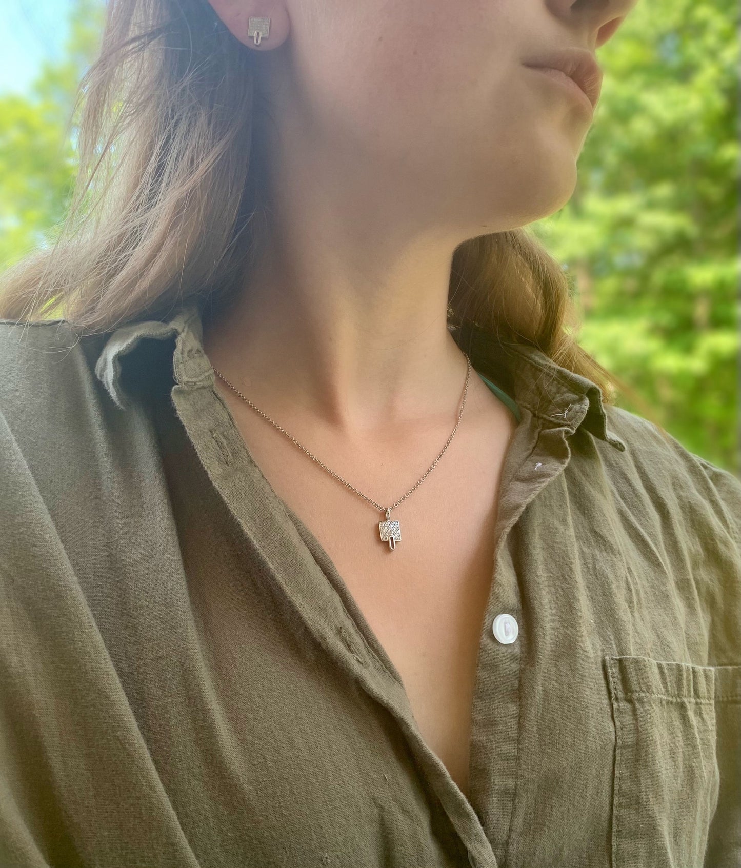 Sidewalk Square Diamond Pendant in Sterling Silver