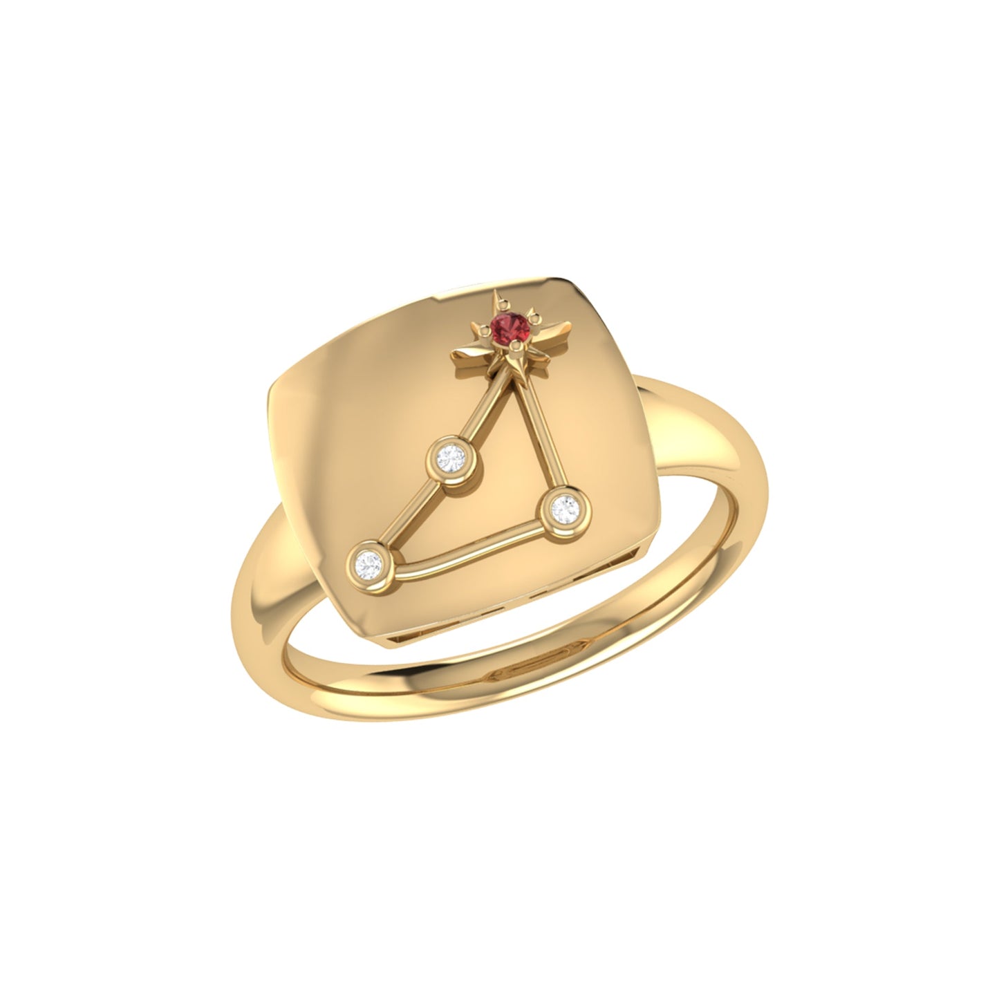 Capricorn Goat Garnet & Diamond Constellation Signet Ring in 14K