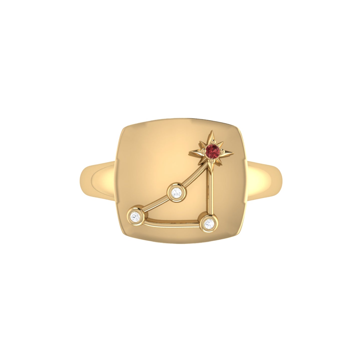 Capricorn Goat Garnet & Diamond Constellation Signet Ring in 14K