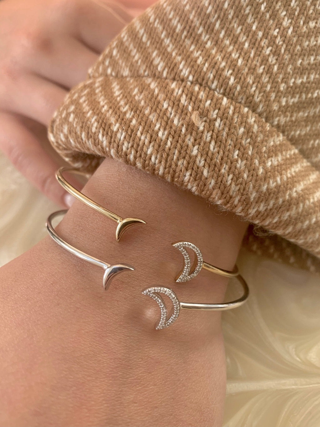 Date Night Double Crescent Adjustable Diamond Cuff in Sterling Silver