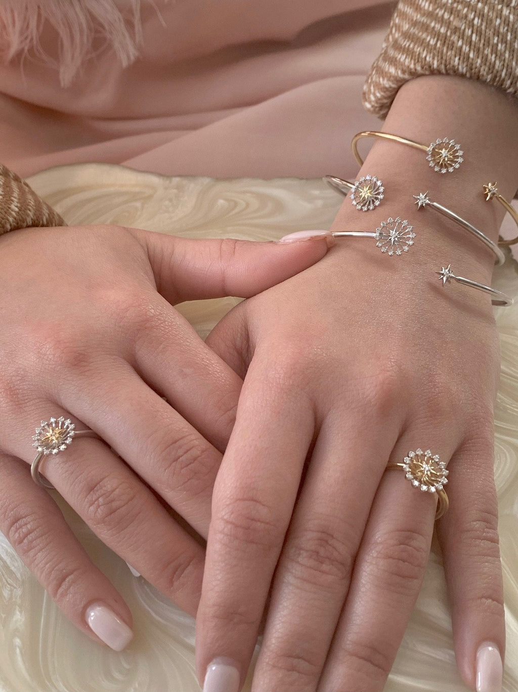 Starburst Adjustable Diamond Cuff in Sterling Silver