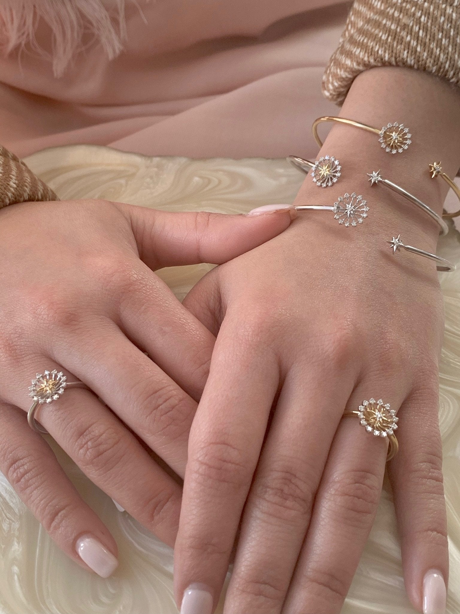 Starburst Adjustable Diamond Cuff in Sterling Silver