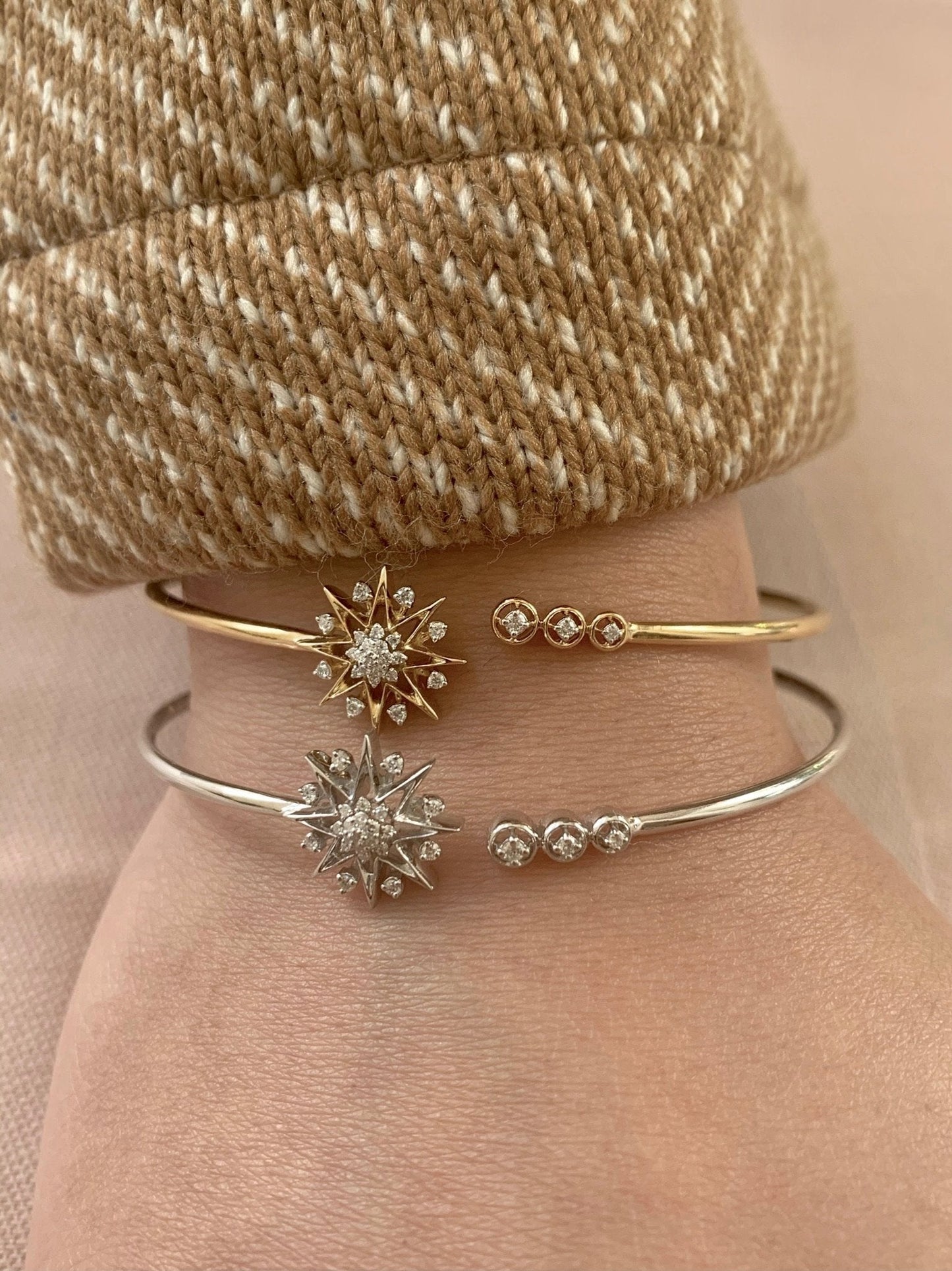 Supernova Star Adjustable Diamond Cuff in 14K Yellow Gold Vermeil on