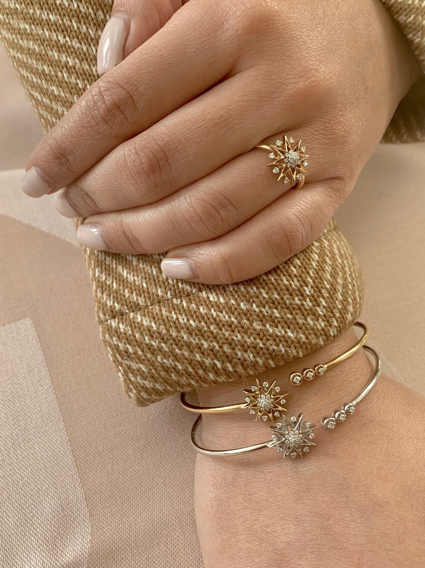 Supernova Star Adjustable Diamond Cuff in 14K Yellow Gold Vermeil on