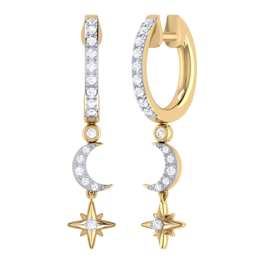 Starlit Crescent Diamond Hoop Earrings in 14K Yellow Gold Vermeil on