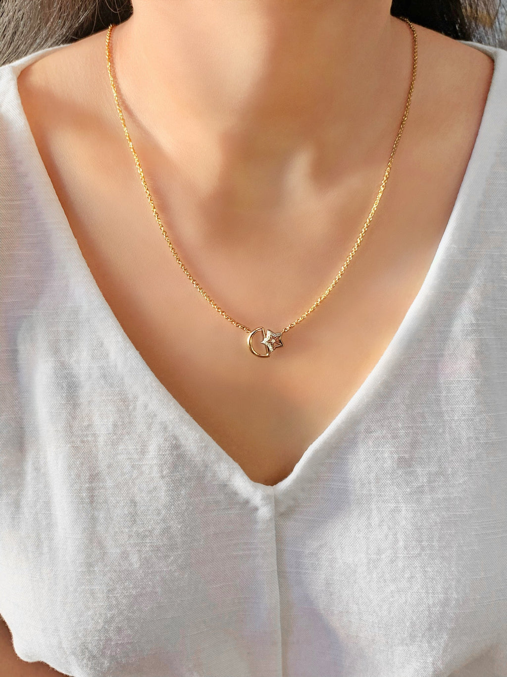 Starkissed Moon Diamond Necklace in 14K Yellow Gold Vermeil on