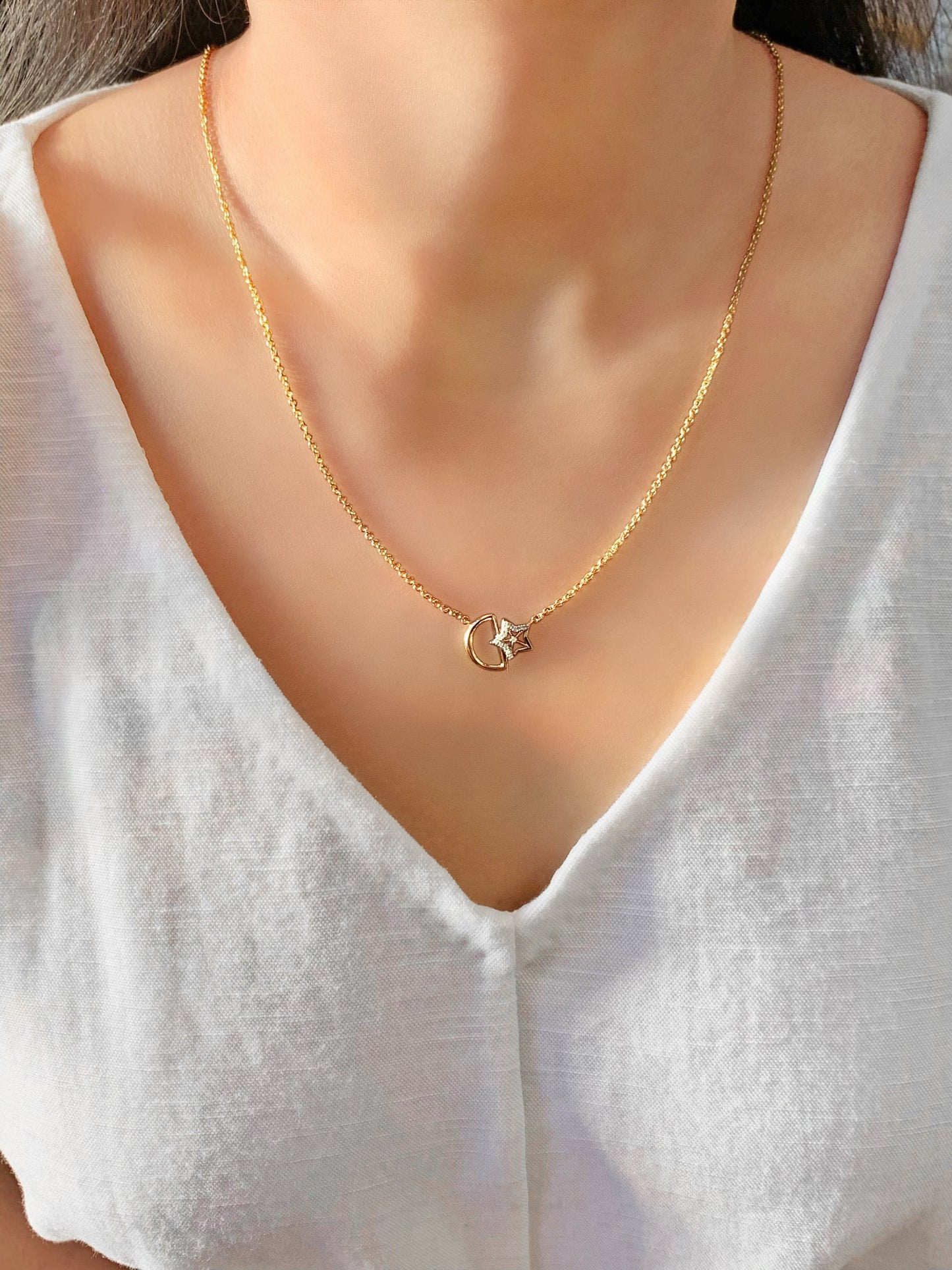 Starkissed Moon Diamond Necklace in 14K Yellow Gold Vermeil on
