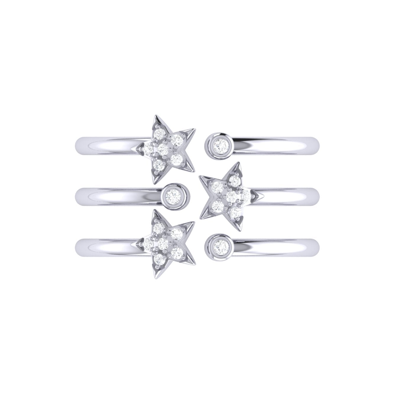 Dazzling Star Bezel Trio Diamond Ring in Sterling Silver