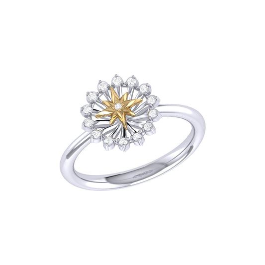 Starburst Two-Tone Diamond Ring in 14K Yellow Gold Vermeil on Sterling