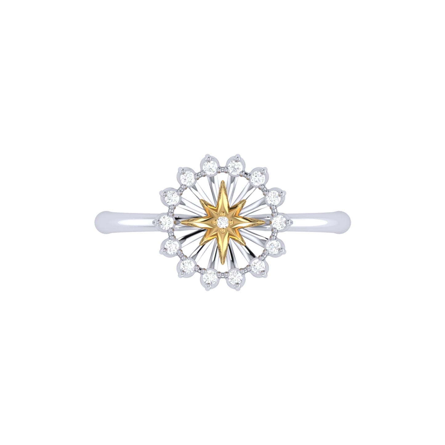 Starburst Two-Tone Diamond Ring in 14K Yellow Gold Vermeil on Sterling