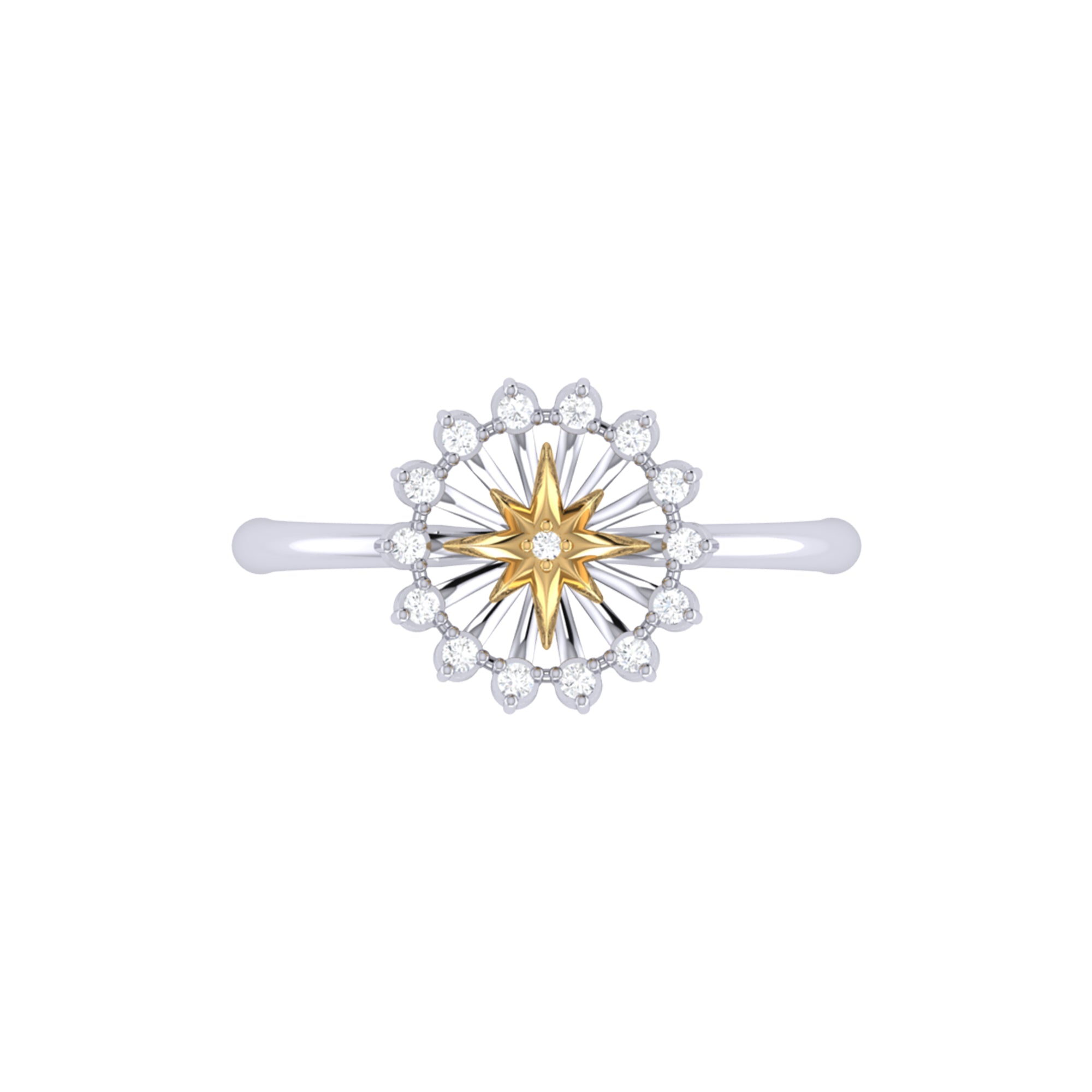 Starburst Two-Tone Diamond Ring in 14K Yellow Gold Vermeil on Sterling