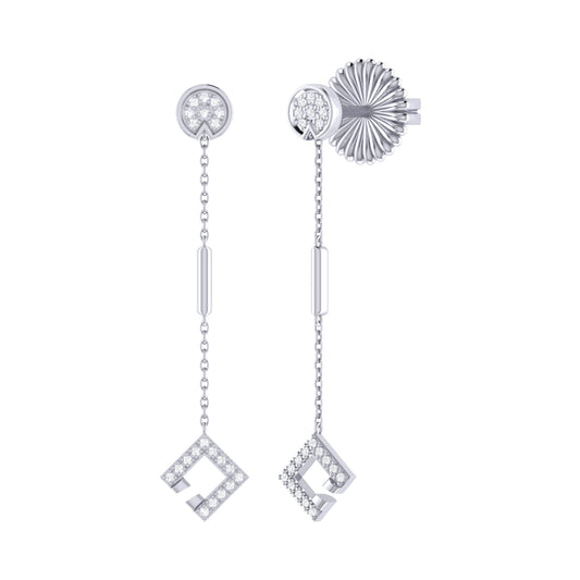 Straight Lace Open Square Street Diamond Earrings in Sterling Silver
