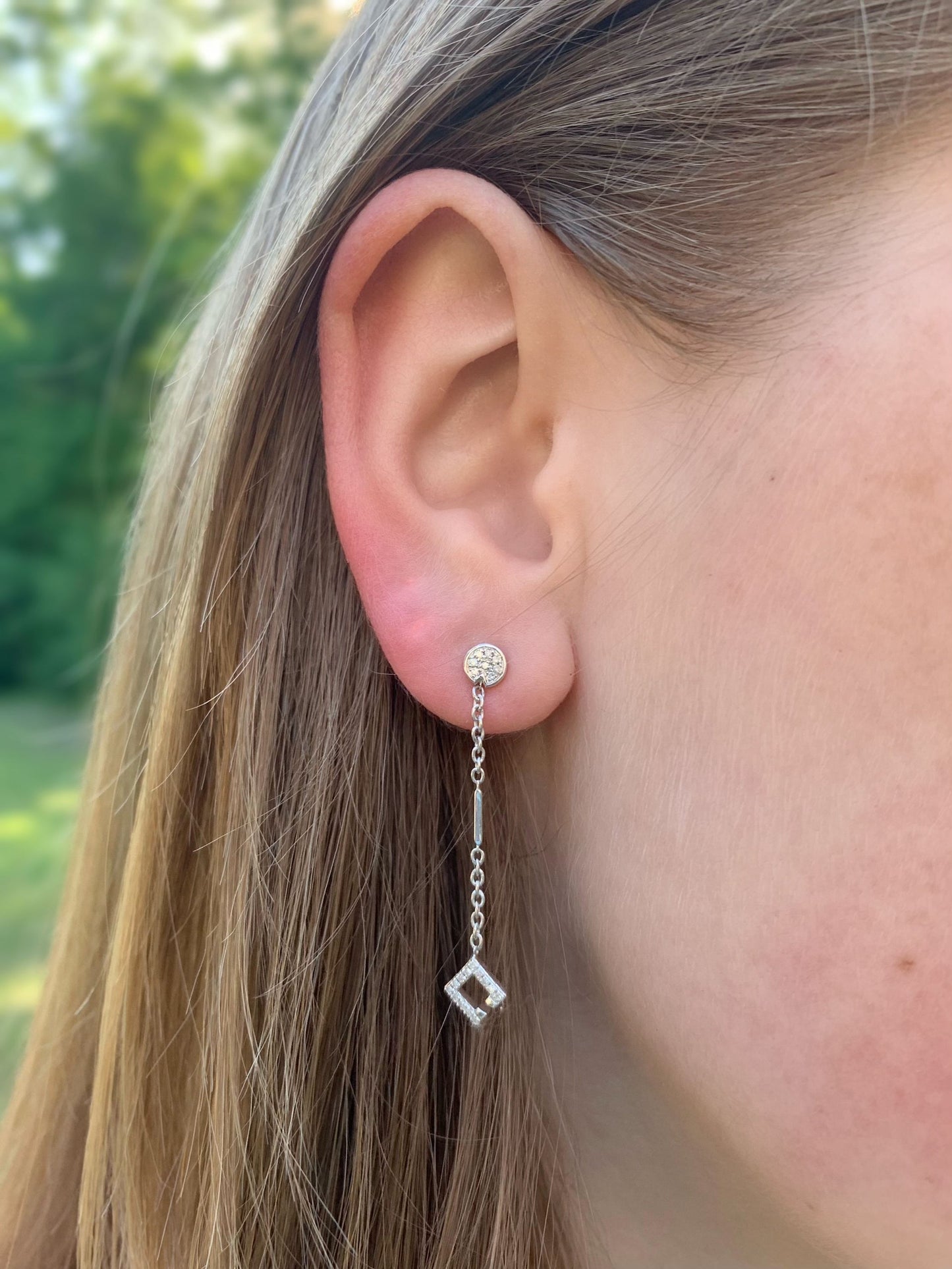 Straight Lace Open Square Street Diamond Earrings in Sterling Silver