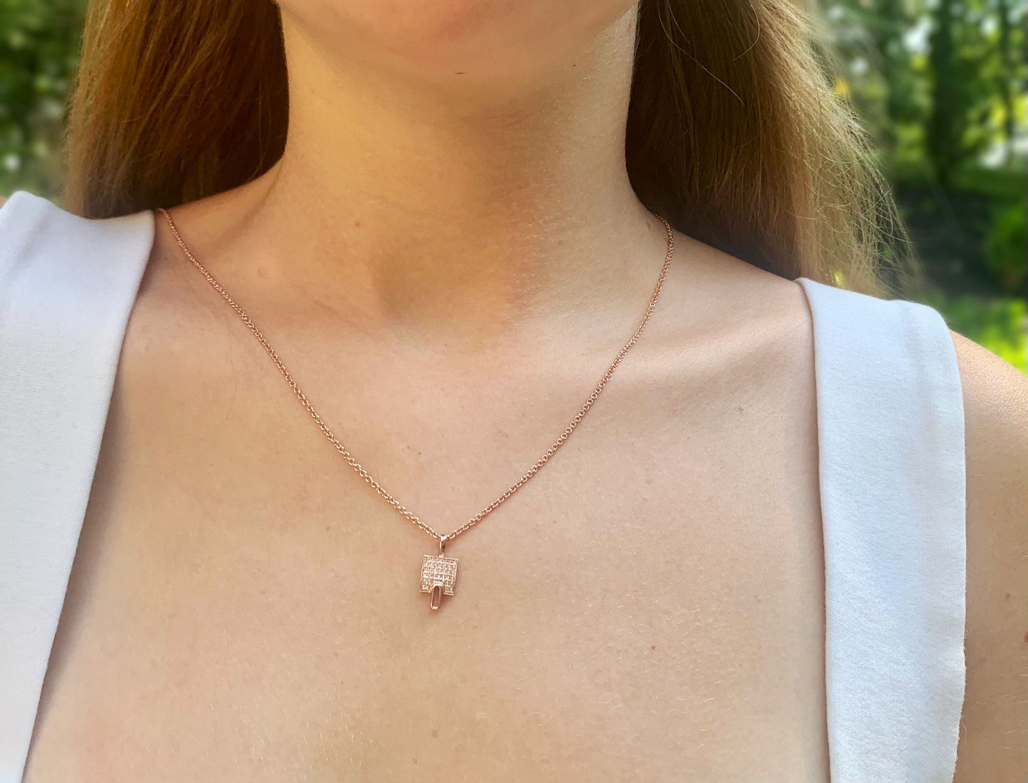 Sidewalk Square Diamond Pendant in 14K Rose Gold Vermeil on Sterling