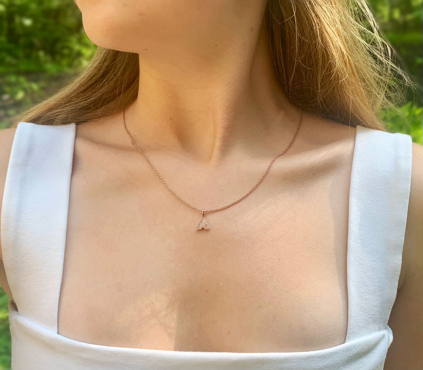 Skyscraper Triangle Diamond Pendant in 14K Rose Gold Vermeil on