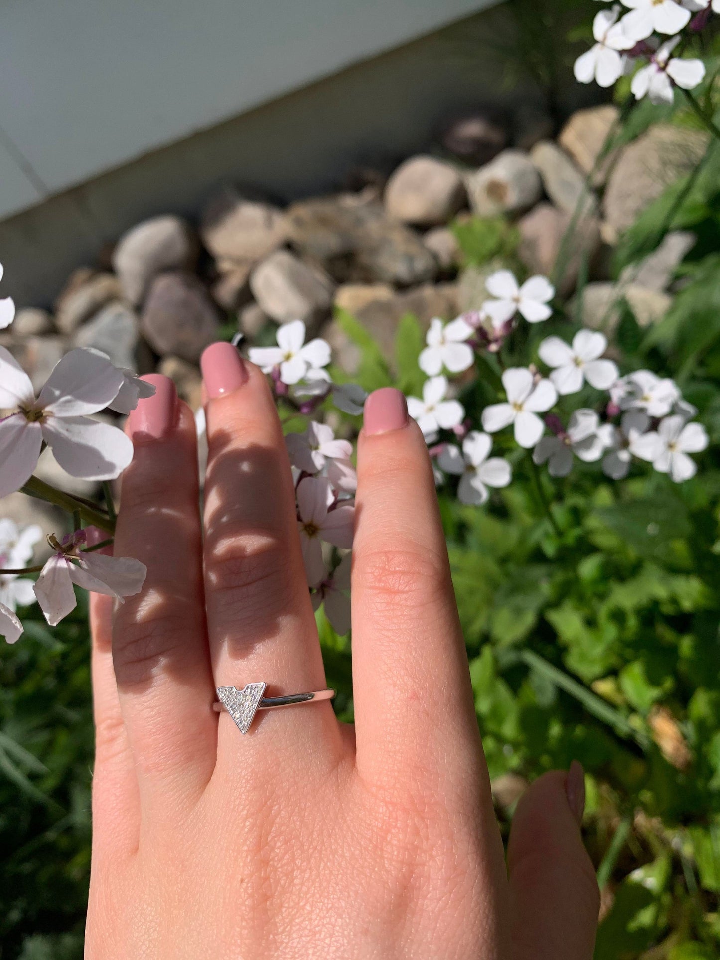 Skyscraper Triangle Diamond Ring in Sterling Silver