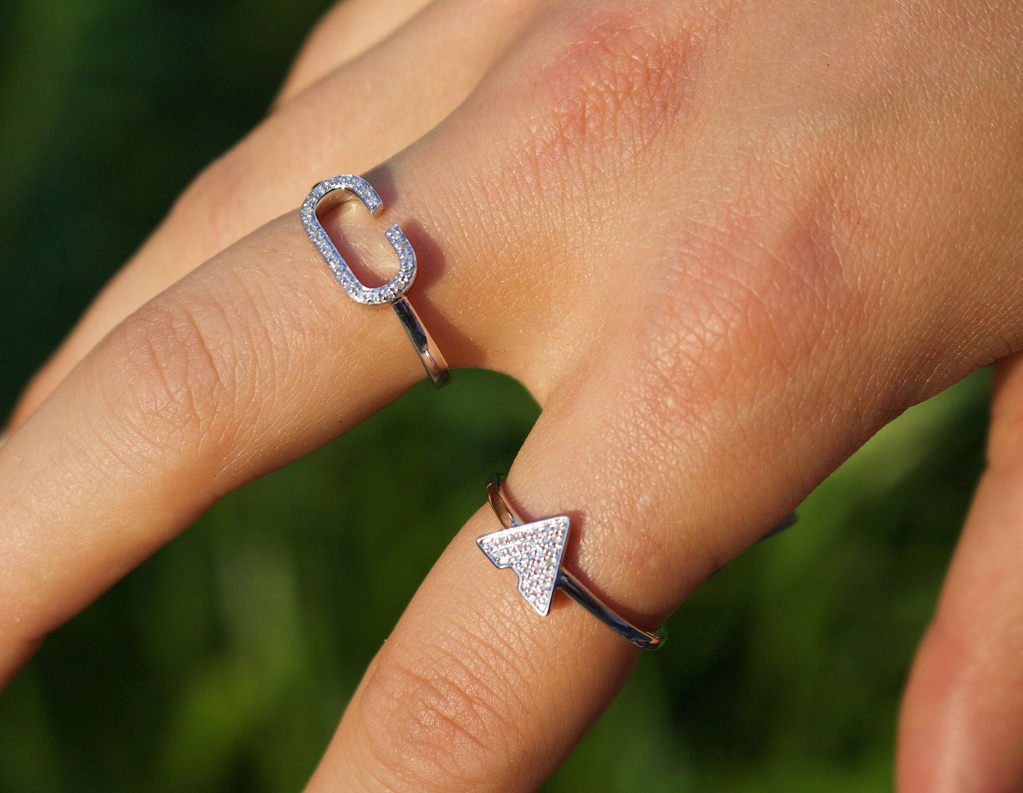Skyscraper Triangle Diamond Ring in Sterling Silver