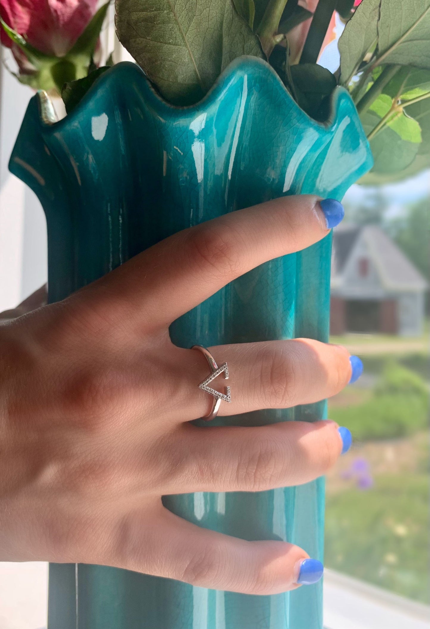 Aim High Open Triangle Diamond Ring in Sterling Silver