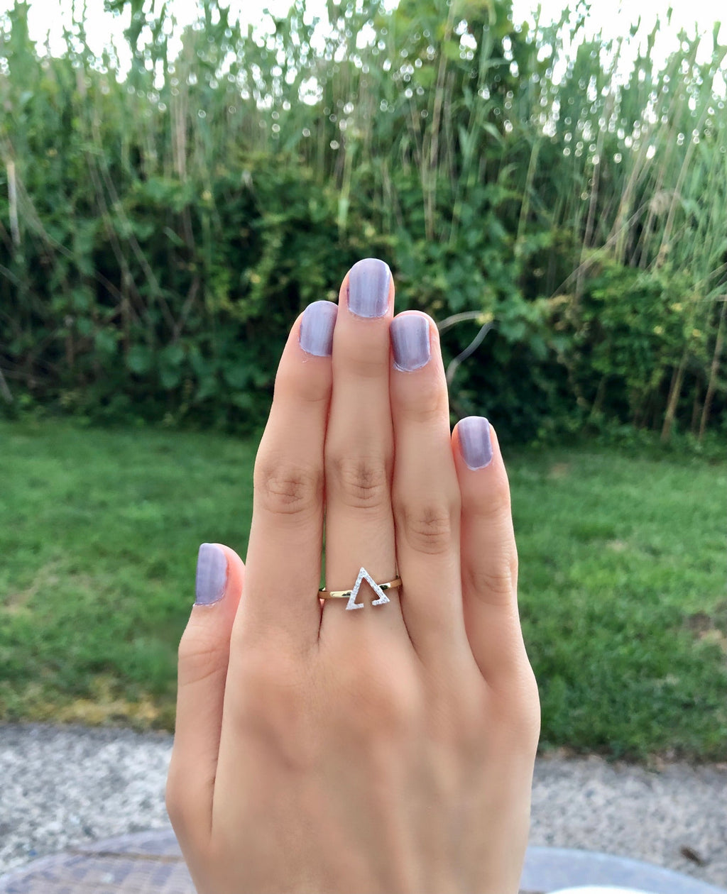 Aim High Open Triangle Diamond Ring in 14K Yellow Gold Vermeil on