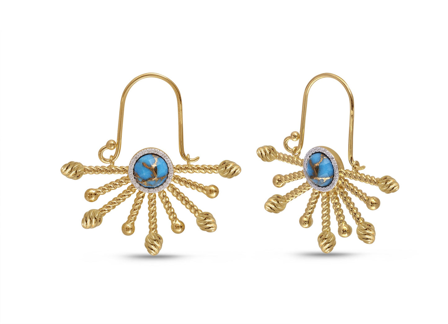 Day Break Half Sun Turquoise Diamond Earrings in 14K Yellow Gold