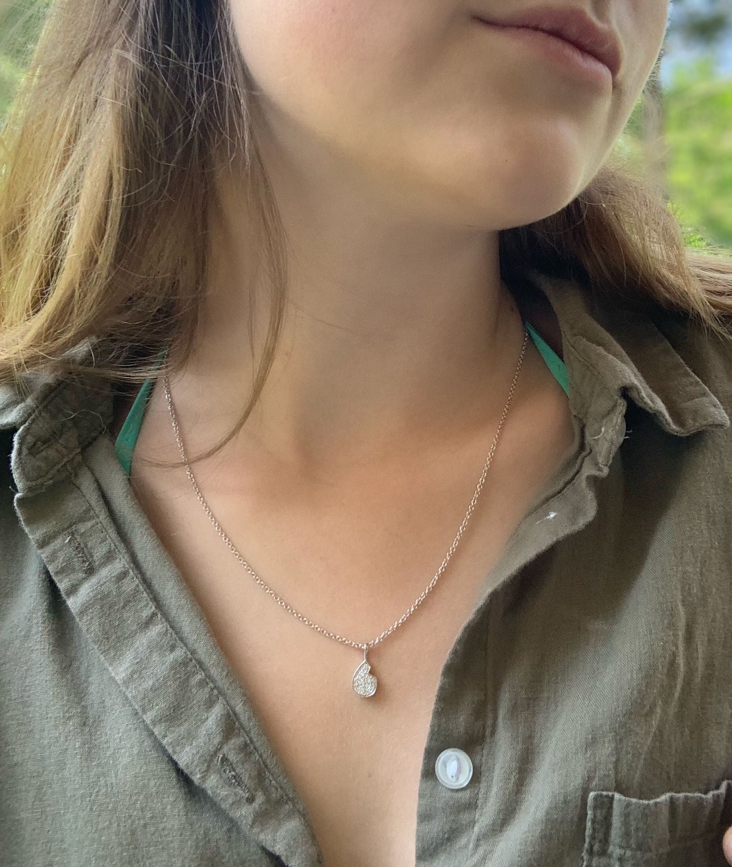 Street Cycle Open Teardrop Diamond Pendant in Sterling Silver