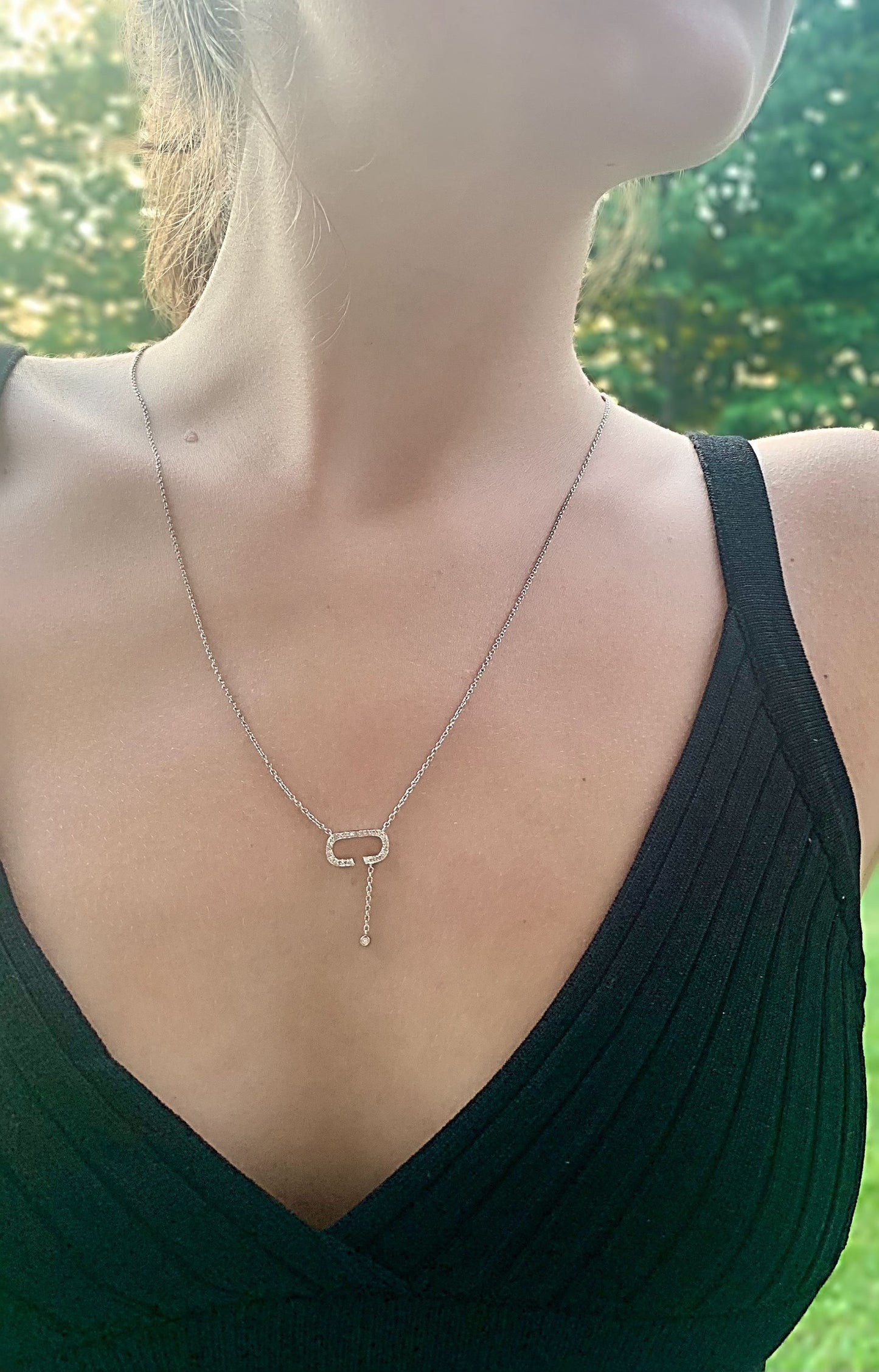 CELIA C BOLO ADJUSTABLE DIAMOND LARIAT NECKLACE IN STERLING SILVER
