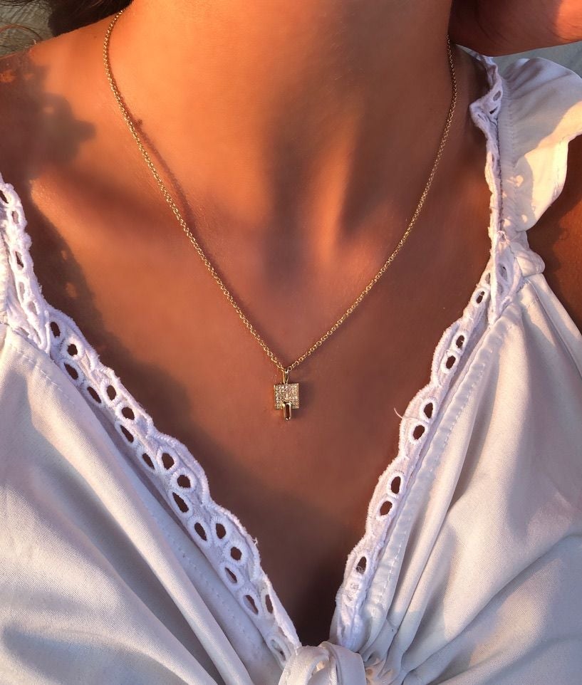 Sidewalk Square Diamond Pendant in 14K Yellow Gold Vermeil on Sterling