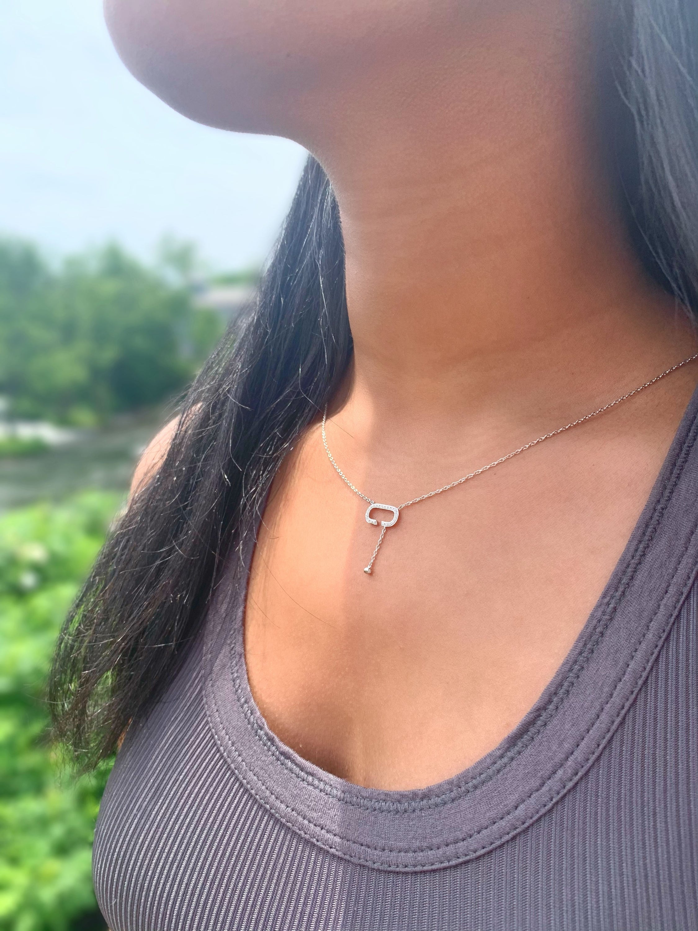 CELIA C BOLO ADJUSTABLE DIAMOND LARIAT NECKLACE IN STERLING SILVER